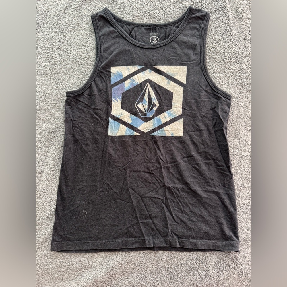 Volcom Black and Blue Tank with Geometric Design